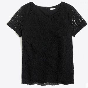 J. Crew Factory Womens Black Lace Tee Size 0 Short Sleeve Geometric Lined